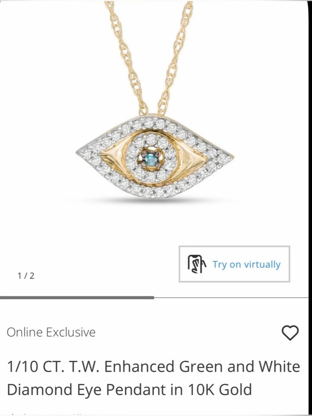 Zales 10K Gold Evil Eye Necklace with Blue Center and Diamond Halo